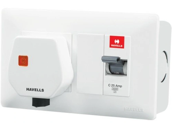 Havells AC DBOXx MCB Protected Socket PVC Plastic Base Model (White) - 25A, White, NA